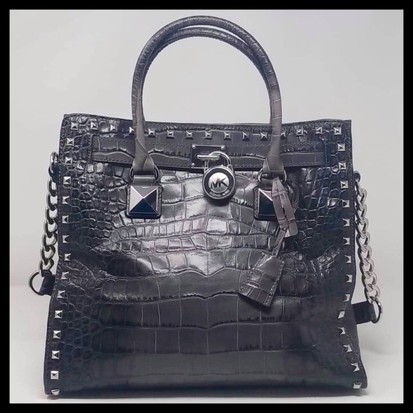 Michael Kors Croc Embossed Studded Hamilton Tote - Picture 2 of 7